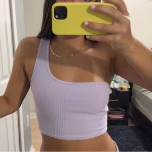 SHEIN Lilac Purple Asymmetrical One Shoulder Ribbed Crop Tank Top XS